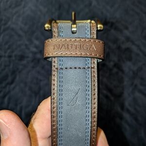 Nautica Blue Suede and Brown Leather men's belt Size 40